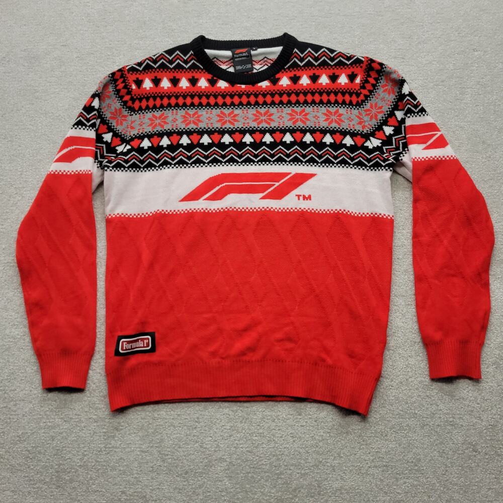 Formula 1 F1 Ugly Christmas Sweater Mens Large Red Knit Racing Holiday